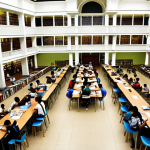 **

A well-lit public library in Malaysia, bustling with students studying at tables surrounded by bookshelves. Include a diverse group of people, some using laptops and others reading books. The overall atmosphere should be conducive to focused study.

**