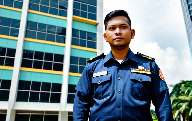 **

"A Malaysian security officer, fully clothed in a professional uniform, standing confidently in front of a modern office building in Kuala Lumpur, appropriate attire, safe for work, perfect anatomy, natural proportions, professional portrait, high quality, modest, family-friendly."

**