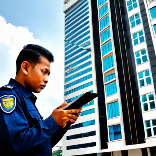 **

"A security officer in a professional, fully clothed uniform, conducting a risk assessment of a building's exterior. The scene takes place during daylight hours. The officer is using a tablet to document potential vulnerabilities. Background shows commercial buildings in Kuala Lumpur. Safe for work, appropriate content, professional, modest attire, perfect anatomy, natural proportions, well-formed hands."

**
